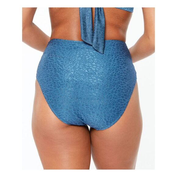 BAR III Women's Blue Stretch Ring-Detail Satin High Waisted Swimsuit Bottom XL - Picture 2 of 4